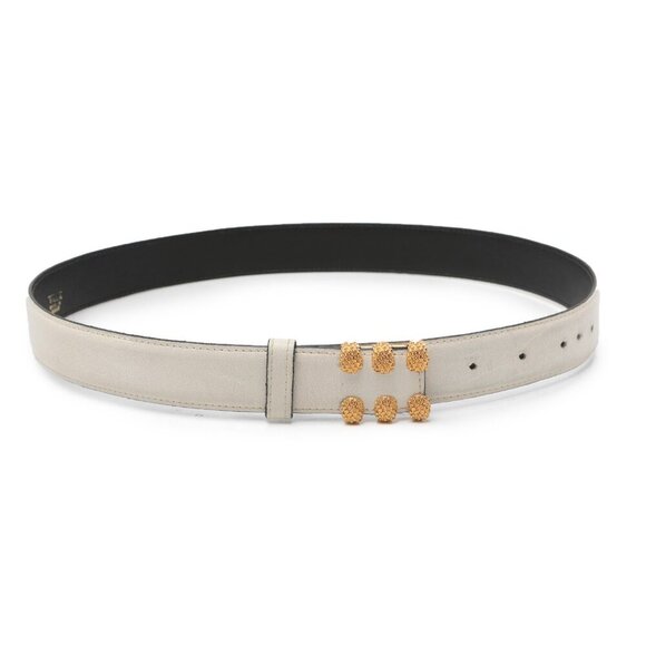 Vintage TILLA Leather Belt White Gold Studded Claw Pin Buckle Italy 80s Retro - Picture 6 of 11